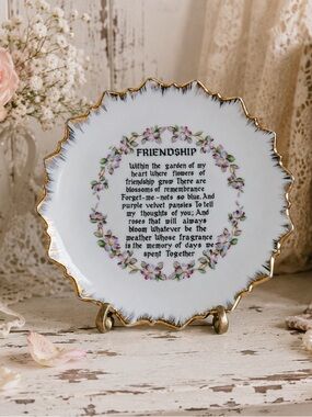 Vintage Bradley Exclusives Japan Friendship Poem Decorative Plate Gold Trim
